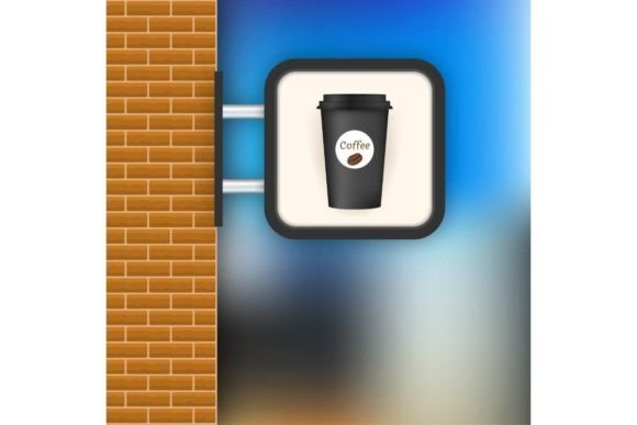 Download Coffee Shop Sign. Lightbox on Brick Wall - Wall Collection