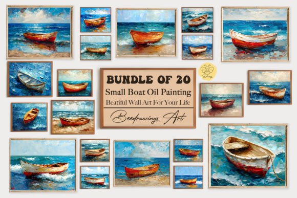 Download Oil Paint Lonely Boat Wall Art Bundle - Wall Collection