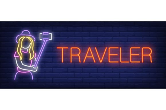 Download Traveler Neon Sign. Glowing Inscription - Premium Resources