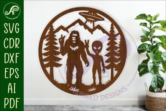 Download Bigfoot and Alien Wall Art Sign, SVG - Wall Collection