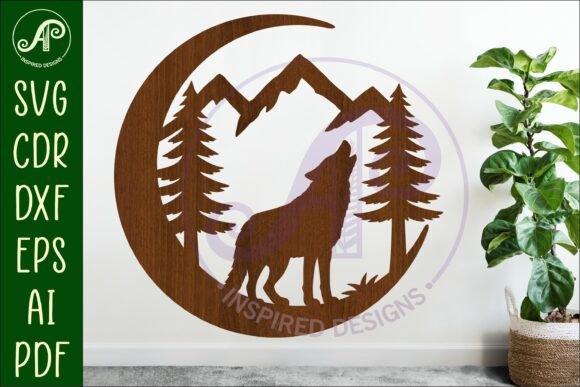 Download Crescent Moon Wolf Animal Wall Sign - Wall Collection