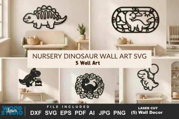 Download 5 Nursery Dinosaur Wall Art SVG Bundle - Wall Collection