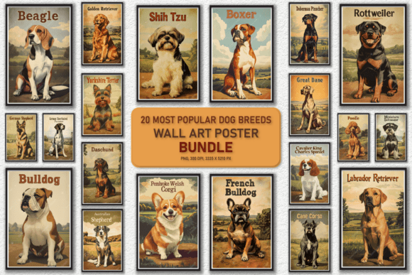 Download 20 Types of Dogs Wall Art Poster Bundle - Wall Collection