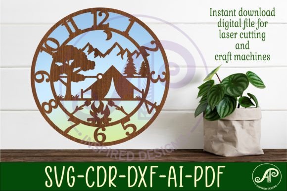 Download Camping Wall Clock Laser Cut Files, SVG - Wall Collection