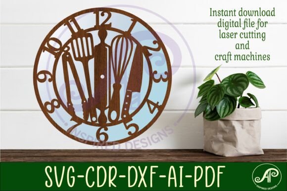 Download Kitchen Tools Wall Clock Laser Cut Files - Wall Collection