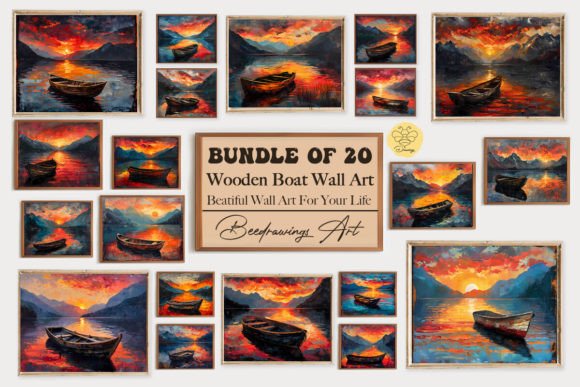 Download Oil Paint Wooden Boat Wall Art Bundle - Wall Collection